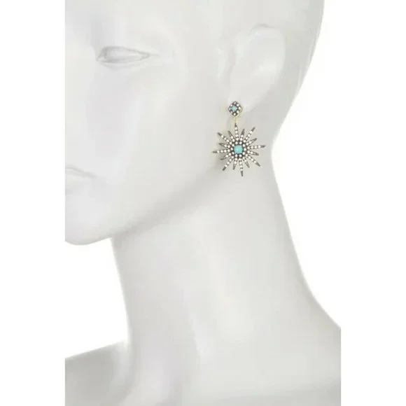 Adornia 14K Gold Vermeil Turquoise Swarovski Crystal Accented Starburst Earrings - Picture 2 of 2